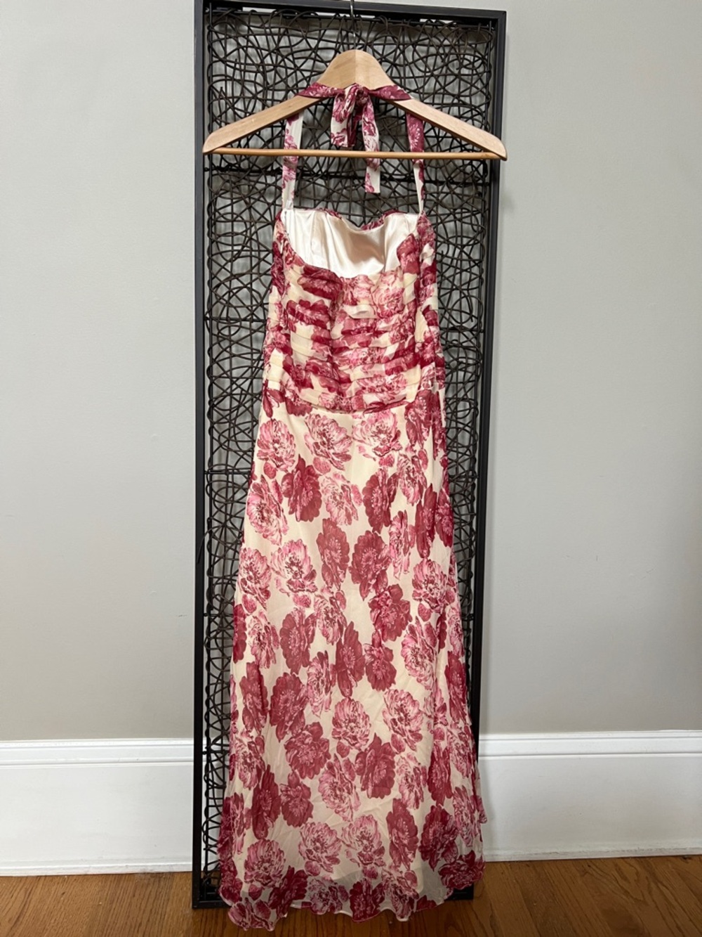 Laundry by Shelli Segal Vintage Y2K 100 Silk Floral Midi Dress Rose Pink Ivory 2 - Picture 2 of 9
